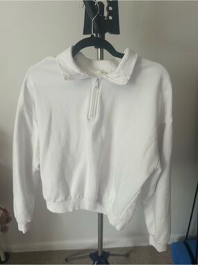 Anthropologie Bride White Half-Zip Collared Sweatshirt